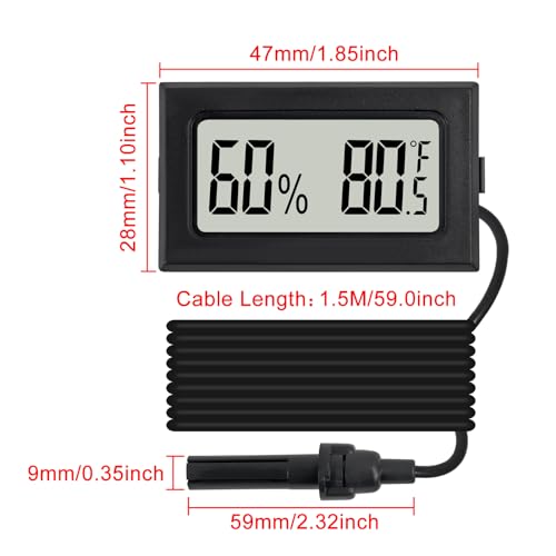 3Pcs Mini Digital Thermometer Hygrometer with Probe Electronic Temperature Humidity Gauge Meters Indoor LCD Display Fahrenheit for Humidors,Greenhouse,Garden,Incubator Reptile Terrarium