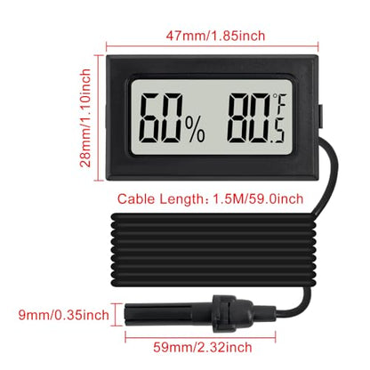 3Pcs Mini Digital Thermometer Hygrometer with Probe Electronic Temperature Humidity Gauge Meters Indoor LCD Display Fahrenheit for Humidors,Greenhouse,Garden,Incubator Reptile Terrarium