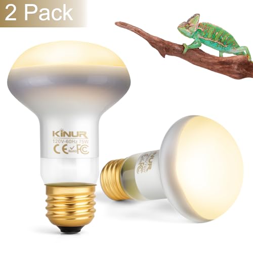 KINUR Reptile Heat Lamp Bulb-75W 2 Pack,UVA Basking Light,Natural Daylight Heating Light for Bearded Dragon,Turtle,Tortoise,Lizard,Snake,Gecko,Chicken with Digital Temperature Strips E26 - color: White-2 Pack