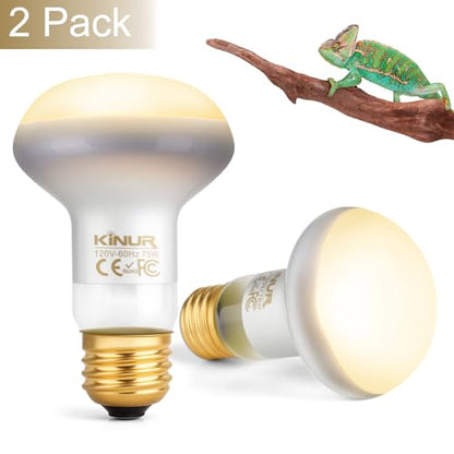 KINUR Reptile Heat Lamp Bulb-75W 2 Pack,UVA Basking Light,Natural Daylight Heating Light for Bearded Dragon,Turtle,Tortoise,Lizard,Snake,Gecko,Chicken with Digital Temperature Strips E26 - color: White-2 Pack