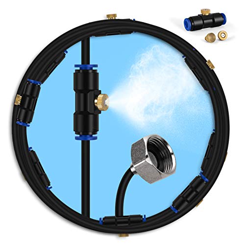 lifeegrn Misters for Outside Patio, Outdoor Misting System for Patio, 60 FT Misting Line+15 Mist Nozzles+3/4" Brass Adapter, Outdoor Mister System for Patio Garden Trampoline Greenhouse - size: 60 FT