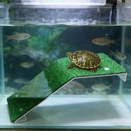 alfyng Small Lawn Turtle Resting Basking Platform, Simulation Grass Tortoise Ramp Reptile Ladder Resting Terrace Aquarium Turtle Dock for Reptile Frog Terrapin - color: S