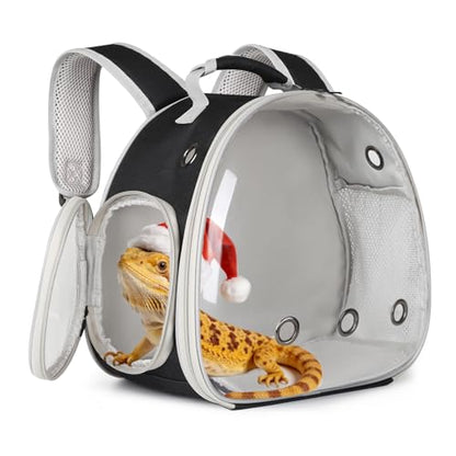 Guinea Pig Backpack Carrier, Bearded Dragon Carrier Backpack with Clear Bubble Window,Small Animal Travel Backpack for Hedgehog Rat Parrot,Rabbit,Sugar Glider,Airline Approved(Black, Backpack) - color: Black