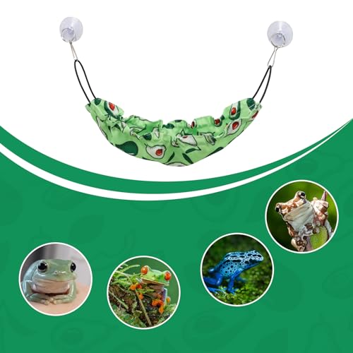 Avocado Print Frog Hammock – Stretchable Terrarium Lounger with Suction Cups for Tree Frogs, Crested Geckos & Small Reptiles | Habitat Decor with Elastic Bands