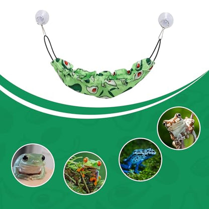 Avocado Print Frog Hammock – Stretchable Terrarium Lounger with Suction Cups for Tree Frogs, Crested Geckos & Small Reptiles | Habitat Decor with Elastic Bands