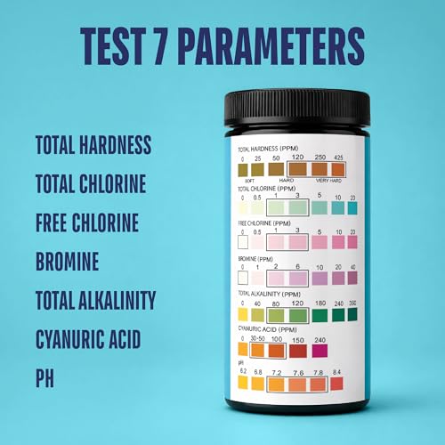 Pool Test Strips for Pools and Spas - 7 in 1 Water Test 100 Pack | Includes 100 pool test strips that measure chlorine, bromine, pH, alkalinity, hardness and cyanuric acid in 30 seconds. - style: 100 STRIPS - 7 IN 1 POOL TEST STRIPS