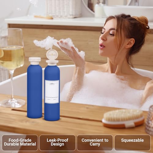Travel Shampoo Bottle, Empty Plastic Squeeze Bottles 8.8oz with Flip Cap, Lotion Container for Toiletries Travel Size Shampoo and Conditioner - color: Blue