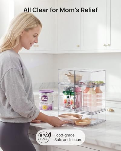 Vtopmart Stackable Storage Drawers Set of 5, Clear Plastic Organizer Bins for Baby Bottle, Beauty Supplies Storage, Ideal for Kichen Countertop, Vanity, Bathroom, Cabinet, Pantry Organization - style: 2 Small+2 High+1 Wide