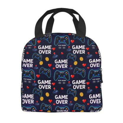 Men Gaming Video Print Insulated Cooler Lunch Bag | Neon Gaming Video Games Red Blue Game Over, Heavy-Duty Nylon Cooler Bag, Large Capacity for Camping, Beach & Work - color: Pattern (862)