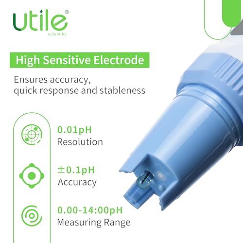 Utile pH Meter Pro, ±0.01 Accuracy pH Tester Kit, Auto Temp. Compensation, Auto 1-3 Points Calibration,IP67 Waterproof,LCD Display,4434.0003.1