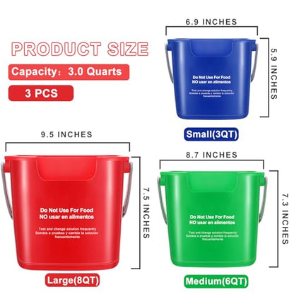 LemonRoad 3 Pcs Cleaning Bucket Small Sanitizing Square Bucket Multi-Size 3+6+8 Quart Detergent Pail for Home Commercial Restaurant Kitchen Office School Wash Rinse Sanitize Handwash(Red,Green,Blue) - color: Red,green,blue