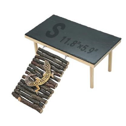 BNOSDM Bearded Dragon Basking Rock Platform with Climbing Ramp Reptiles Hideout Hide Cave Reptile Tank Accessories Suit for Tortoise, Lizard, Toad, Gecko (Small)