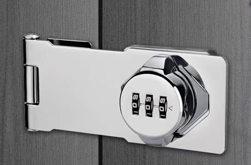 Multifunctional Combination Hasp Lock, Combination Lock for Cabinets, Mailboxes, Barn Doors, Floral Pet Doors and Office File Cabinets(Silver)