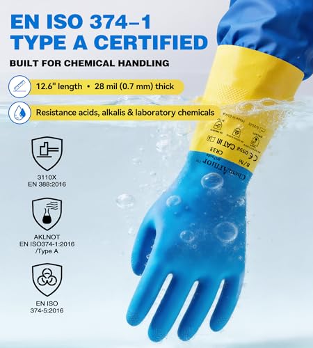 AnTools Neoprene and Rubber Blend Heavy-Duty Chemical Gloves, Protective industrial gloves for Resist Acid, Alkali, Hazmat, cleaning, dishwashing, X-Large - color: Black (Pack of 1), size: X-Large (10)
