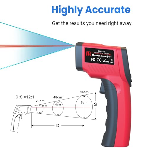 DEASOMIYE Infrared Thermometer Gun, -58℉～1022℉ Laser Thermometer Temperature Gun, Non Contact IR Temp Gun with Adjustable Emissivity for Cooking,BBQ,Fridge,Grill,Pizza Oven,HVAC,Engine(Not for Human) - color: Red