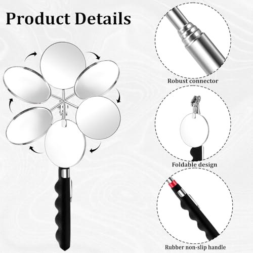 12 Pcs Telescoping Inspection Mirror Retractable Mechanical Mirrors Long Handle Under Vehicle Telescoping Mirrors Extendable 360 Rotation Detection Mirror for Mechanics Contractors Technicians
