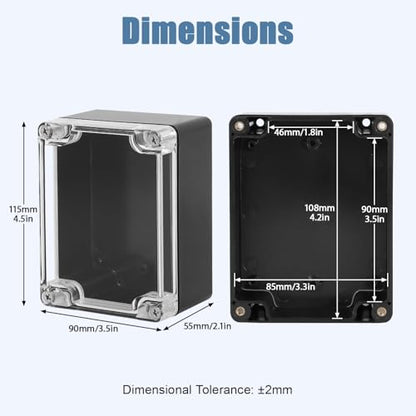 Junction Box with Clear Cover IP65 Waterproof Project Box Dustproof ABS Plastic Electrical Project Boxes Universal Enclosure, Black 4.5"x 3.5"x 2.1"(115x90x55mm)(Pack of 2) - color: 2 packs, size: 4.5"x 3.5"x 2.1"