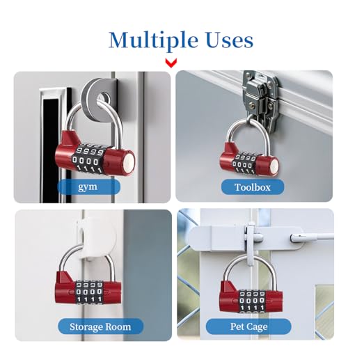 4-Digit Combination Lock, Red Shackle for School Gym Locker | Ideal for sports, toolbox, case, hasp storage. - size: 3.5" red