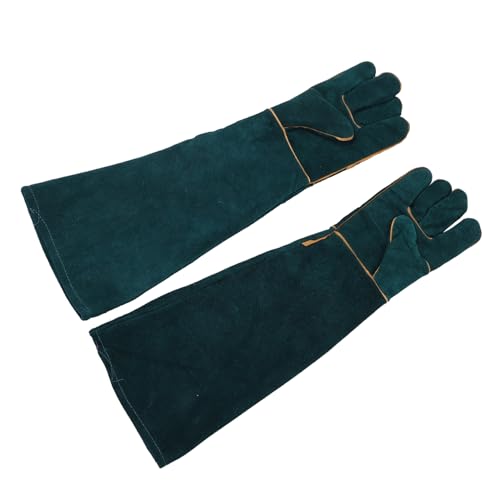 2Pcs Cowhide Pet Training Gloves Bite Protective Gloves for Reptiles Animals Dark Green Comfortable Flexible Design for Handling