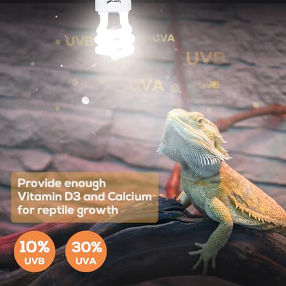UVB Bulb for Reptiles, 10.0 13W UVB Light for Reptiles, Hygger zoo UVA UVB Reptile Light Bulb Reptile UVB Bulb UVB Light for Bearded Dragon Turtle Lizard Reptile Lamp Terrarium Lamp for Desert Reptile - size: 10.0-5.3 Inch