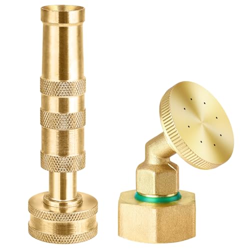 Brass Hose Nozzle & 8-Hole Garden Hose Mister Nozzle Set, Heavy Duty, Adjustable Spray & High-Pressure Jet