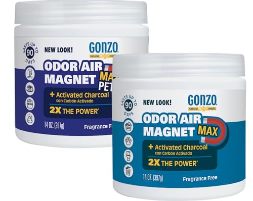 Gonzo Natural Magic Odor Air-Magnet with Activated Charcoal - 14 Ounce (2 Pack) - Odor Eliminator for Car Closet Bathroom and Pet Area Captures and Absorbs Smoke Odors