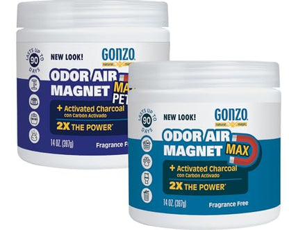 Gonzo Natural Magic Odor Air-Magnet with Activated Charcoal - 14 Ounce (2 Pack) - Odor Eliminator for Car Closet Bathroom and Pet Area Captures and Absorbs Smoke Odors
