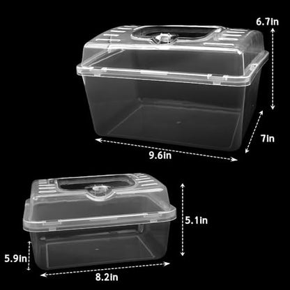 2 Pack Clear Portable Insect Reptile Terrarium Box with Handle Transparent Travel Case for Spider Snail Turtle Hermit Crab Gecko Insects Small Reptiles Amphibians