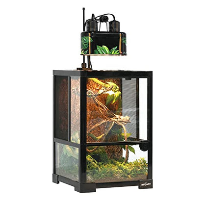 REPTI ZOO Nano Combo Print Tropical Desert Reptile Dual Deep Dome Lamp Fixture for Reptile Max 40 Watts Max Bulb Height 4 in Per Socket UVB Light Fixture Dual Lamp Cap Combo Integration Design - size: 40 Watts
