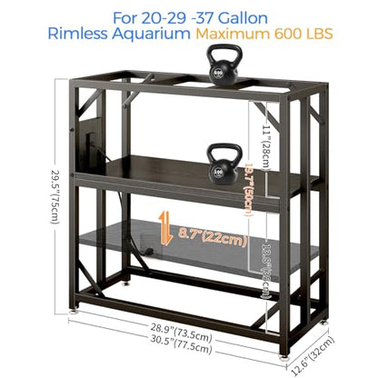 METYERRY 20-29-37 Gallon Fish Tank Stand with Power Outlet,Adjustable Shelf | 600 LBS Heavy Duty Metal Frame, Fits Fish Tanks Reptile Tanks and Turtle Tanks, Water Resistant Board, Home Aquarium Setup - color: Black, size: 20-29-37 Gallon