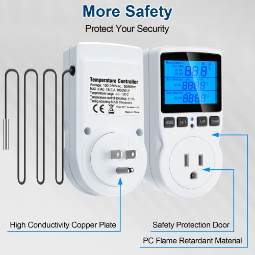 Digital Temperature Controller Thermostat Timer - Reptile Thermostat Controller Day Night Timer 1800W 120V 15A Temperature Controlled Outlet Plug Heating Cooling Control with Sensor （TC816） - style: TC816