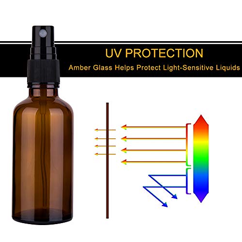 2oz Amber Glass Spray Bottles for Essential Oils, 9 Pack | Small, Travel, Mini, Empty, Fine Mist, for Facial, Cosmetic, Perfume, Hair Care, Room, Refillable, Leakproof, UV protection - color: Amber-9 Pack