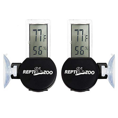 REPTI ZOO 2 Pack Reptile Terrarium Thermometer Hygrometer Digital Display Pet Rearing Box Reptiles Tank Thermometer Hygrometer with Suction Cup