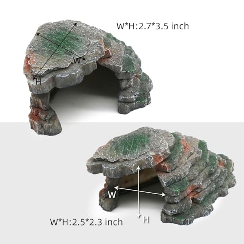 Gecko Hide Shale Scape Step Ledge, Reptile Cave Hideout Tank Accessories Decorations, Great for Reptiles, Amphibians, Leopard Gecko, Lizard, Frogs, Turtle (Small-B-7.3 * 4.4 * 3) - style: Small-B-7.3 * 4.4 * 3