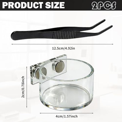Jumping Spider Feeding Dish 2 Pack Magnetic Water Bowl with Tweezers | Magnetic Mounting, Shallow Design, Acrylic Material, Easy To Clean