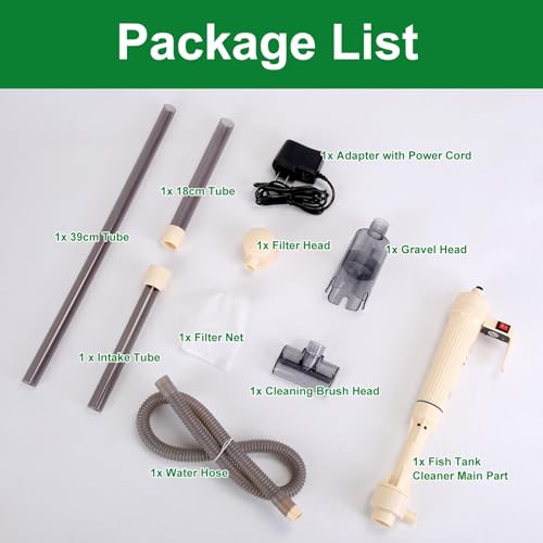 Aquarium Gravel Cleaner Kit, Electric Fish Tank Cleaning Tools with Strong Suction, Multifunction Automatic Aquarium Vacuum Cleaner for Wash Sand, Water Changing (Adjustable Length)