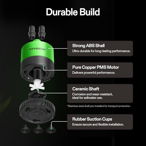 VIVOSUN 210GPH Sub Water Pump for Fish Tank, Pond, Aquarium, Hydroponics | 10W Submersible Water Pump, with Adjustable Flow, 4.9ft Tubing, Additional Ceramic Shaft, and Outlet Adapters, for Fountains - size: 5"×4"-210