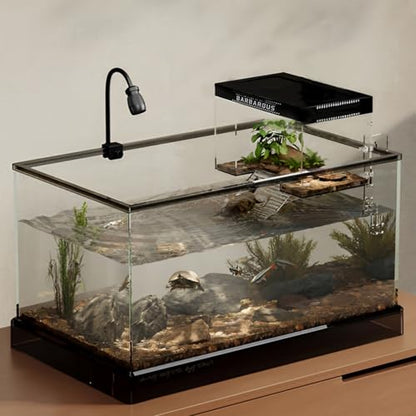 Turtle Topper Basking Platform, Acrylic Turtle Ramp, Transparent Aquatic Reptile Ramp Dock, Land Elevated Topper Decor, Slider Hanging Habitat Enclosure Cage for Aquatic Turtles Transparent