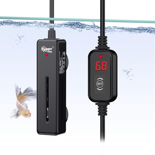 hygger Mini Fish Tank Submersible Heater 50W for 5-10 Gallons Small Betta Aquarium Heater with Digital Display Controller Adjustable Temperature - size: 50 Watt