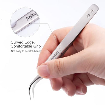 Precision Tweezer, Upgraded Fine Tip curved, High-end Stainless Steel | Tweezers for Craft, Electronics, Soldering, Eyelash Extensions, Laboratory Work, Jewelry-Making - style: Fine Tip Curved (4.72in)