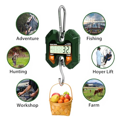 GRAM PRES Digital Hanging Scale 660LB/300KG,Handheld Mini Crane Scale,Deer Hunting Scales,Digital Luggage Scale with Hooks for Farm，Fishing, Fish, Meat，Game,Outdoor.