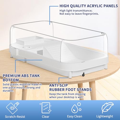 Moonorange Large Turtle Tank with Water Pump, Acrylic Turtle Tank Starter Kit with Heightened and Curved Fences, Multi-Function Areas, Bottom Drainage - color: White (Large Tank)