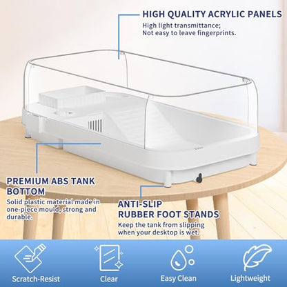 Moonorange Large Turtle Tank with Water Pump, Acrylic Turtle Tank Starter Kit with Heightened and Curved Fences, Multi-Function Areas, Bottom Drainage - color: White (Large Tank)