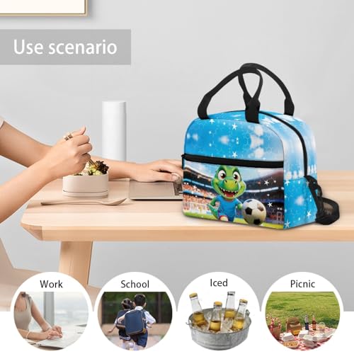 Kids Lunch Bag Dinosaur: Basketball Lunch Bag - Spacious Interior Fits Sandwich + Fruit- Ideal for Basketball Camp, School & Dinosaur Theme Day - color: Dinosaur Basketball