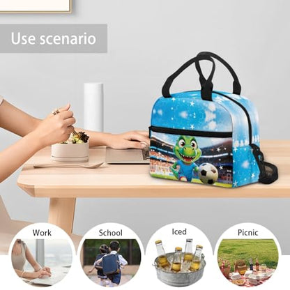 Kids Lunch Bag Dinosaur: Basketball Lunch Bag - Spacious Interior Fits Sandwich + Fruit- Ideal for Basketball Camp, School & Dinosaur Theme Day - color: Dinosaur Basketball