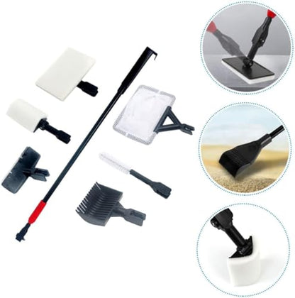 7-in-1 Aquarium Cleaning Kit with Telescopic Handle, Fish Tank Maintenance Tools Set, 20.8-32 Inch Extension, Includes Algae Scraper, Net, Gravel Rake, Brushes for Fresh and Saltwater