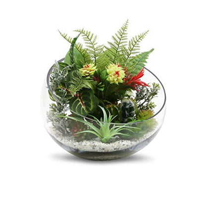 WGV Slant Cut Bowl Glass Vase, Width 11", Height 9.5", Clear Terrarium, Candy Dish, Fruit Jar, Floral Container for Wedding Party Event, Home Office Decor, 1 Piece - size: Slant Bowl 9.5"H