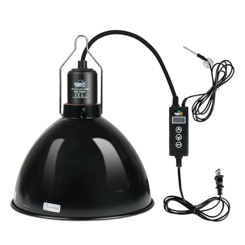 LUCKY HERP Reptile Light Fixture with Dimming Thermostat & Timer, Aluminum 8.5inch Dome Reptile Lamp Fixture, Heat Lamp Fixture for Reptile Bulb Basking Heat Bulb - size: 8.5 Inch