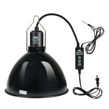 LUCKY HERP Reptile Light Fixture with Dimming Thermostat & Timer, Aluminum 8.5inch Dome Reptile Lamp Fixture, Heat Lamp Fixture for Reptile Bulb Basking Heat Bulb - size: 8.5 Inch
