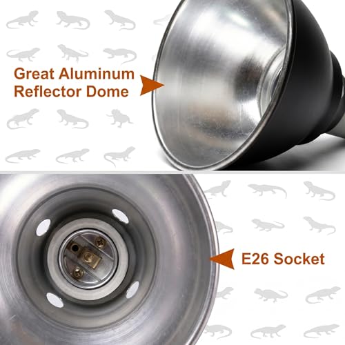 Reptile Light Fixture, 5.5 Inch Shallow Dome Light Fixture for UVA/UVB Heat Lamp, Reptile Heat Basking Bulb, Optical Reflection Heat Lamp Fixture Cover for Reptile Glass Tank Terrariums - size: Shallow Dome